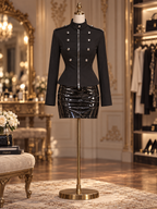 Vintage Napoleon Style Stand Collar Shoulder Epaulets Fitted Waist Cropped Jacket