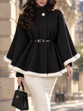 Vintage White Faux Fur Trim And Batwing Sleeves Wool Blend Flared Coat