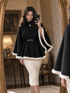 Vintage White Faux Fur Trim And Batwing Sleeves Wool Blend Flared Coat