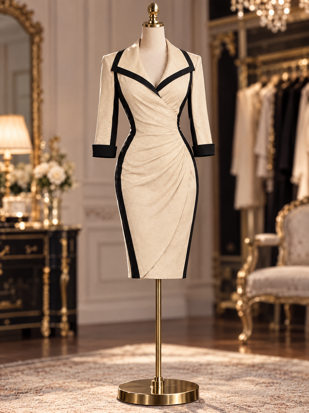 Vintage Ruched Slimming Office Contour Midi Dress