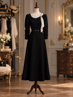 Vintage Polka Dot Tie Neck Knit Belted Midi Dress