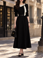 Vintage Polka Dot Tie Neck Knit Belted Midi Dress