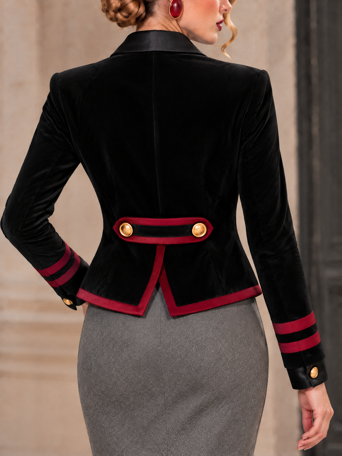 Vintage Military Black Velvet Cropped Jacket