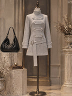 Vintage Pearl-Button Belted Military Mini Dress