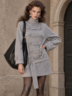 Vintage Pearl-Button Belted Military Mini Dress
