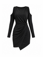 Vintage Crew Neck Off Shoulder Slim Waist Design Mini Dress