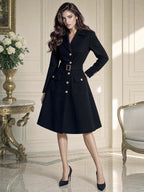 Retro Elegant Midi Belted Wool‑Blend Women Coat