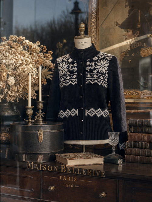 Retro Nordic Snowflake High Neck Knit Cardigan