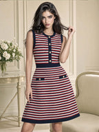 Retro Striped Knit Sleeveless Mini Women Dress