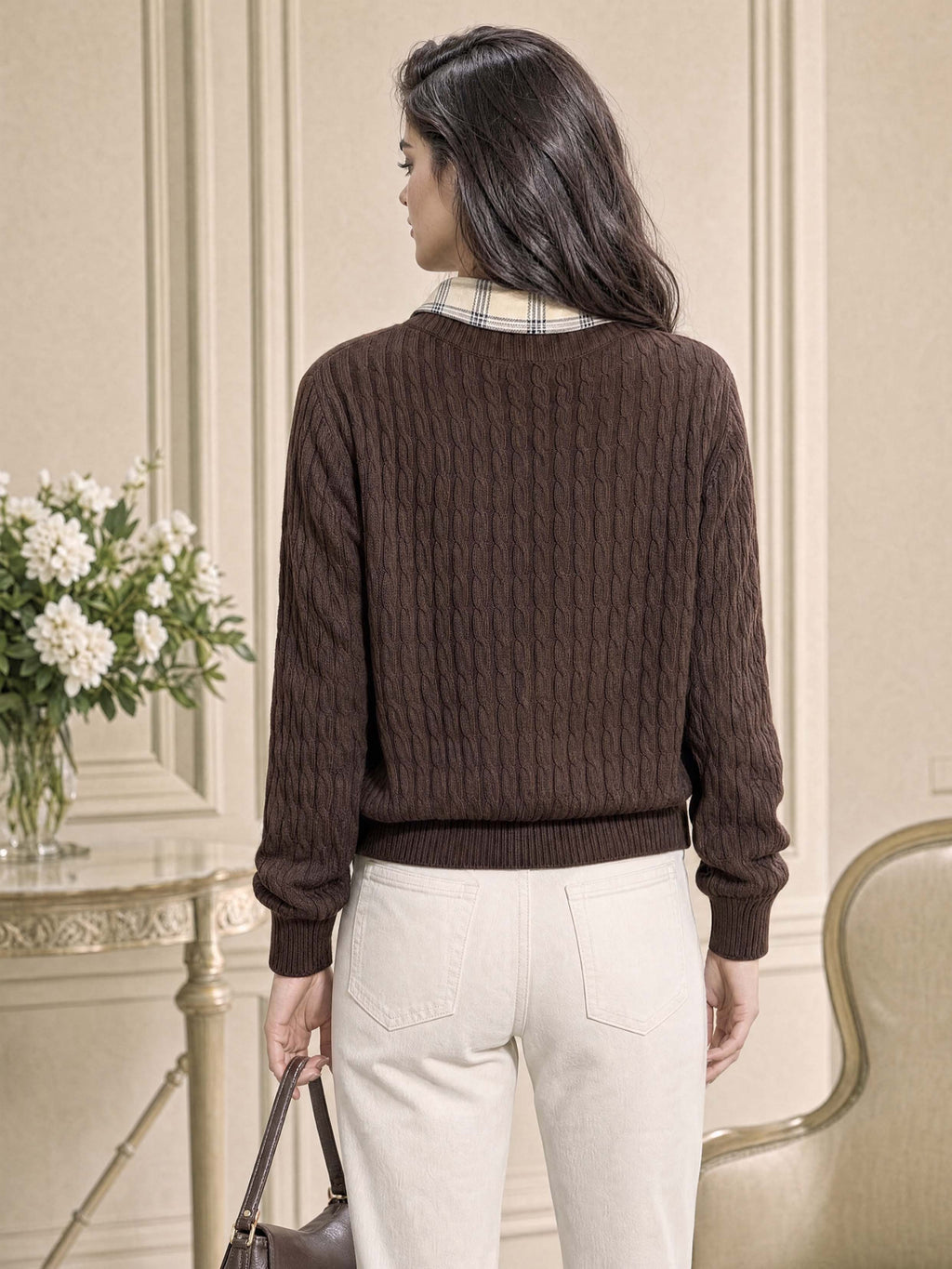 Vintage Retro Half Zip Cable Knit Sweater