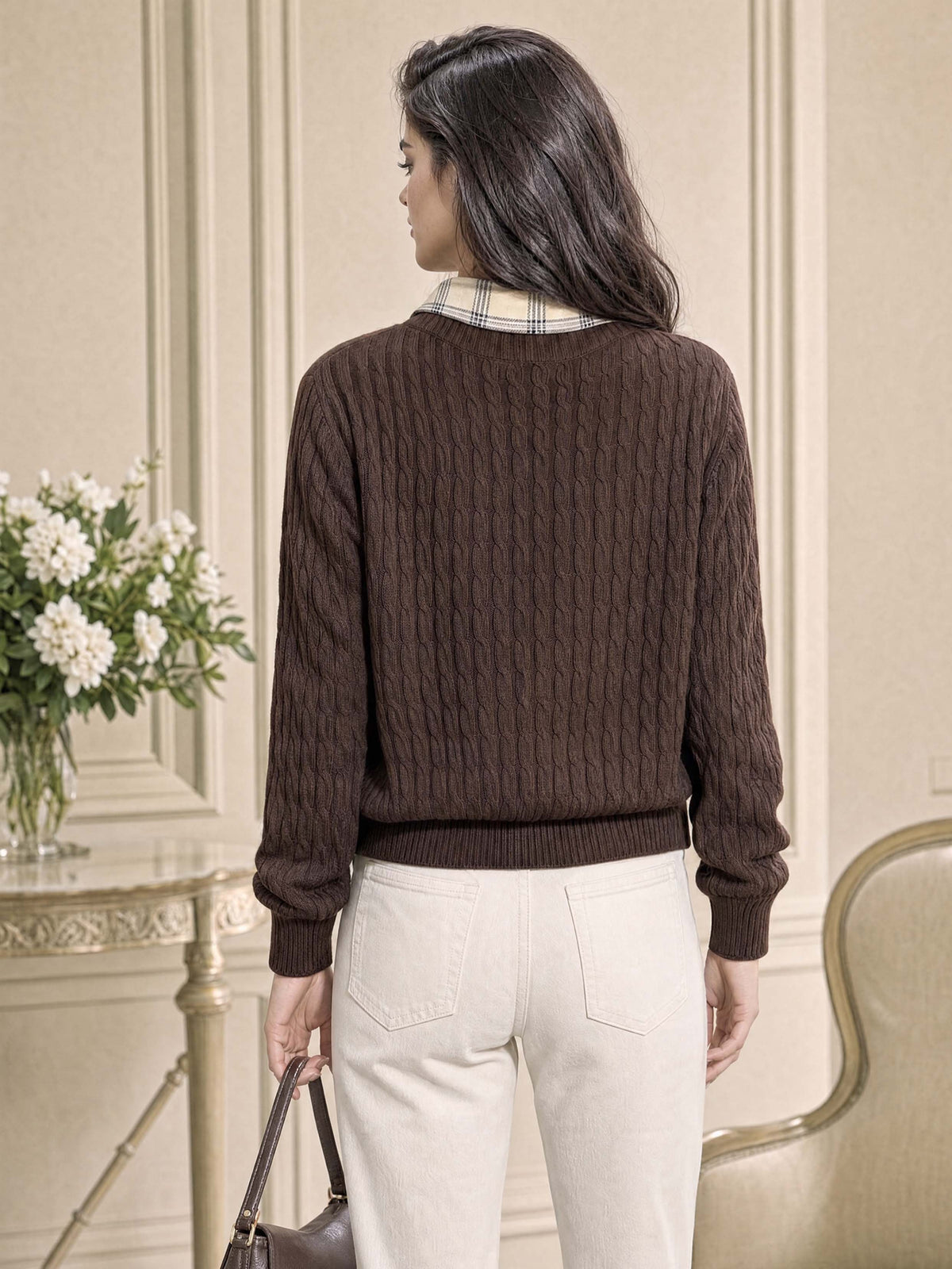 Vintage Retro Half Zip Cable Knit Sweater