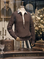 Vintage Retro Half Zip Cable Knit Sweater