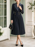 Retro Notched Collar Pleated Midi Dress