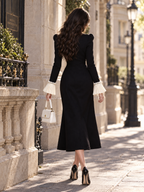 Vintage V-Neck Heavy Beaded Flare Sleeve Midi Dress