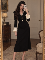 Vintage V-Neck Heavy Beaded Flare Sleeve Midi Dress