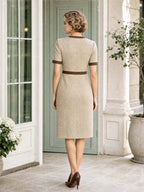 Retro Midi Contrast Trim Tweed Sheath Dress