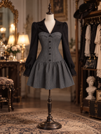 Vintage Academia Faux Two-Piece Lapel Stripe Slim Fit Mini Dress