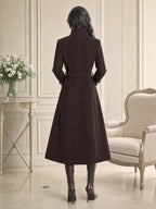 Retro Maxi Belted Stand Collar Wool Blend Coat