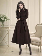 Retro Maxi Belted Stand Collar Wool Blend Coat