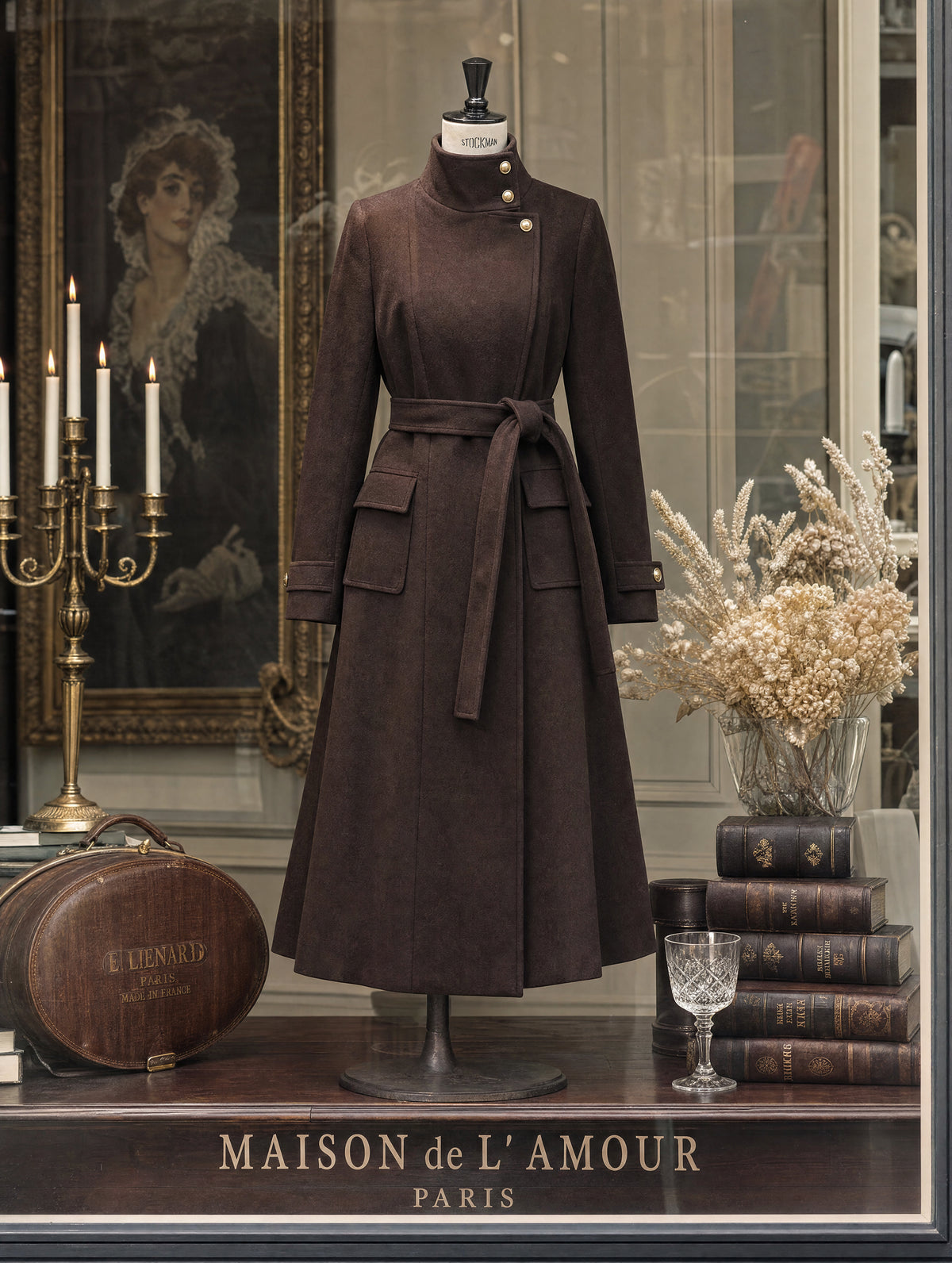 Retro Maxi Belted Stand Collar Wool Blend Coat