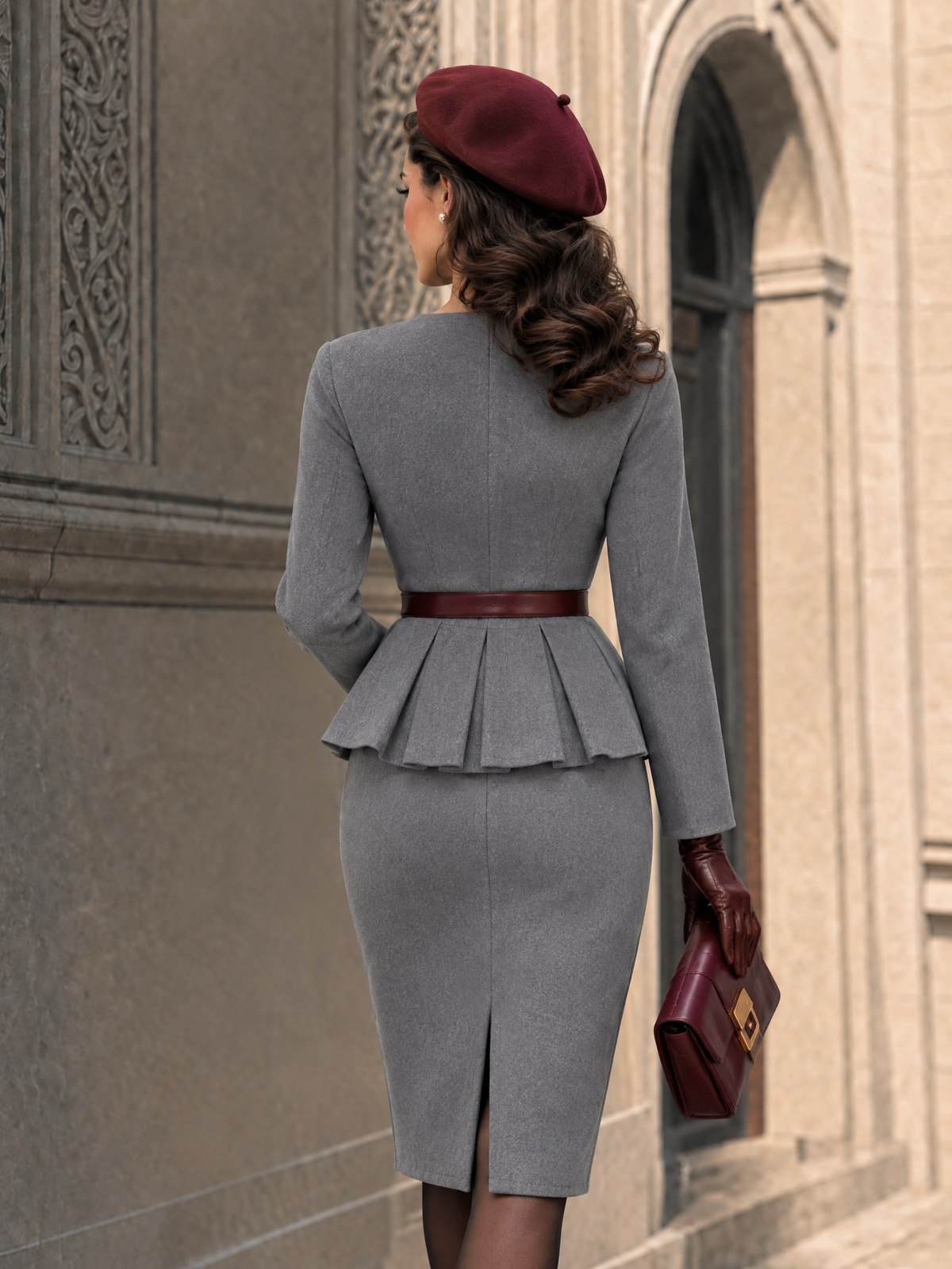 Vintage Color Block Shawl & Midi Skirt 3-Piece Set