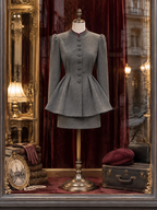 Vintage Waist-tight Woolen Coat & Skirt 2-Piece Set
