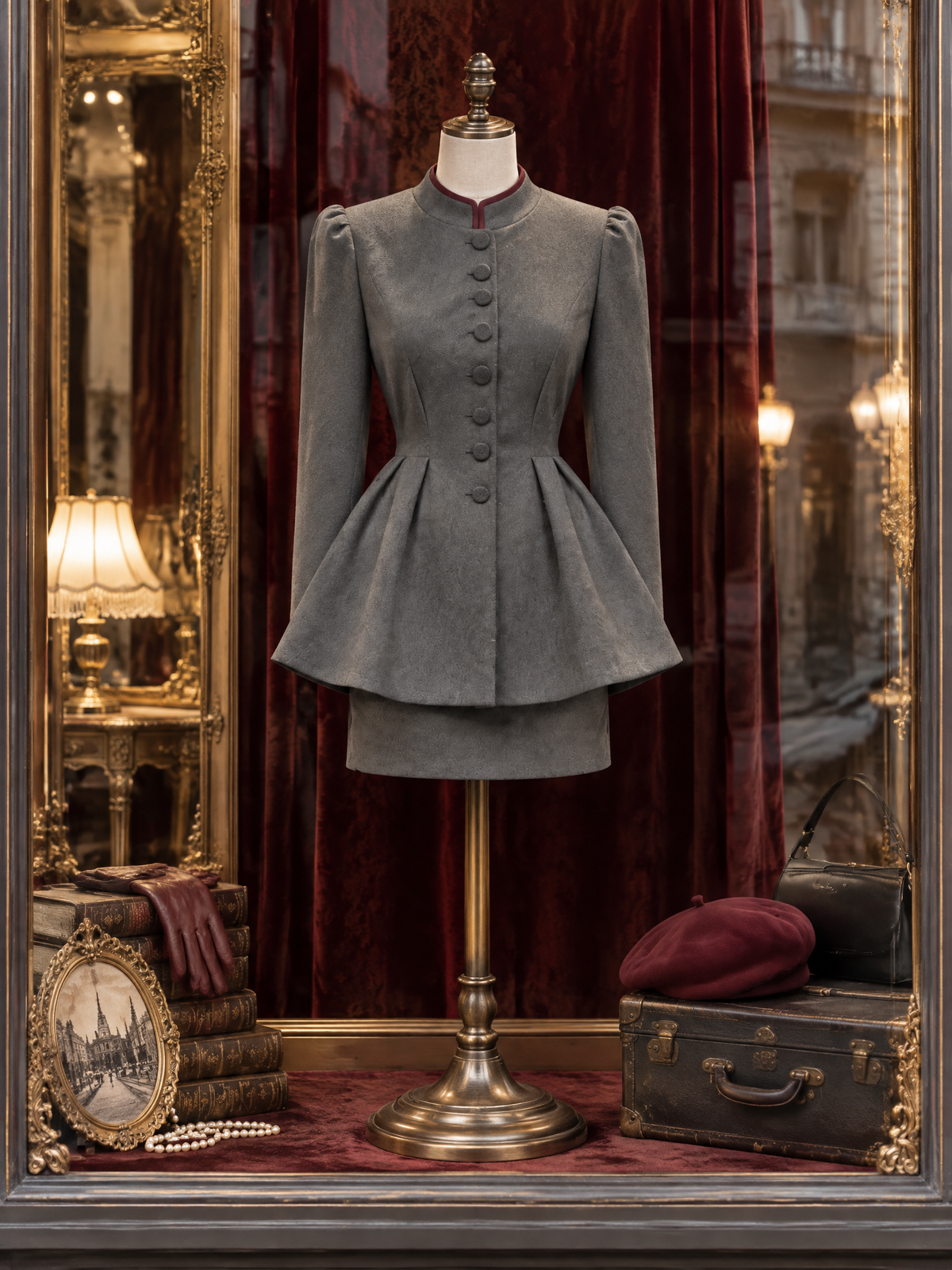 Vintage Waist-tight Woolen Coat & Skirt 2-Piece Set