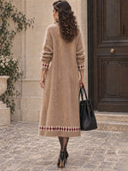 Vintage Camel Argyle-Print Mohair Longline Knit Cardigan