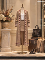 Vintage Camel Argyle-Print Mohair Longline Knit Cardigan