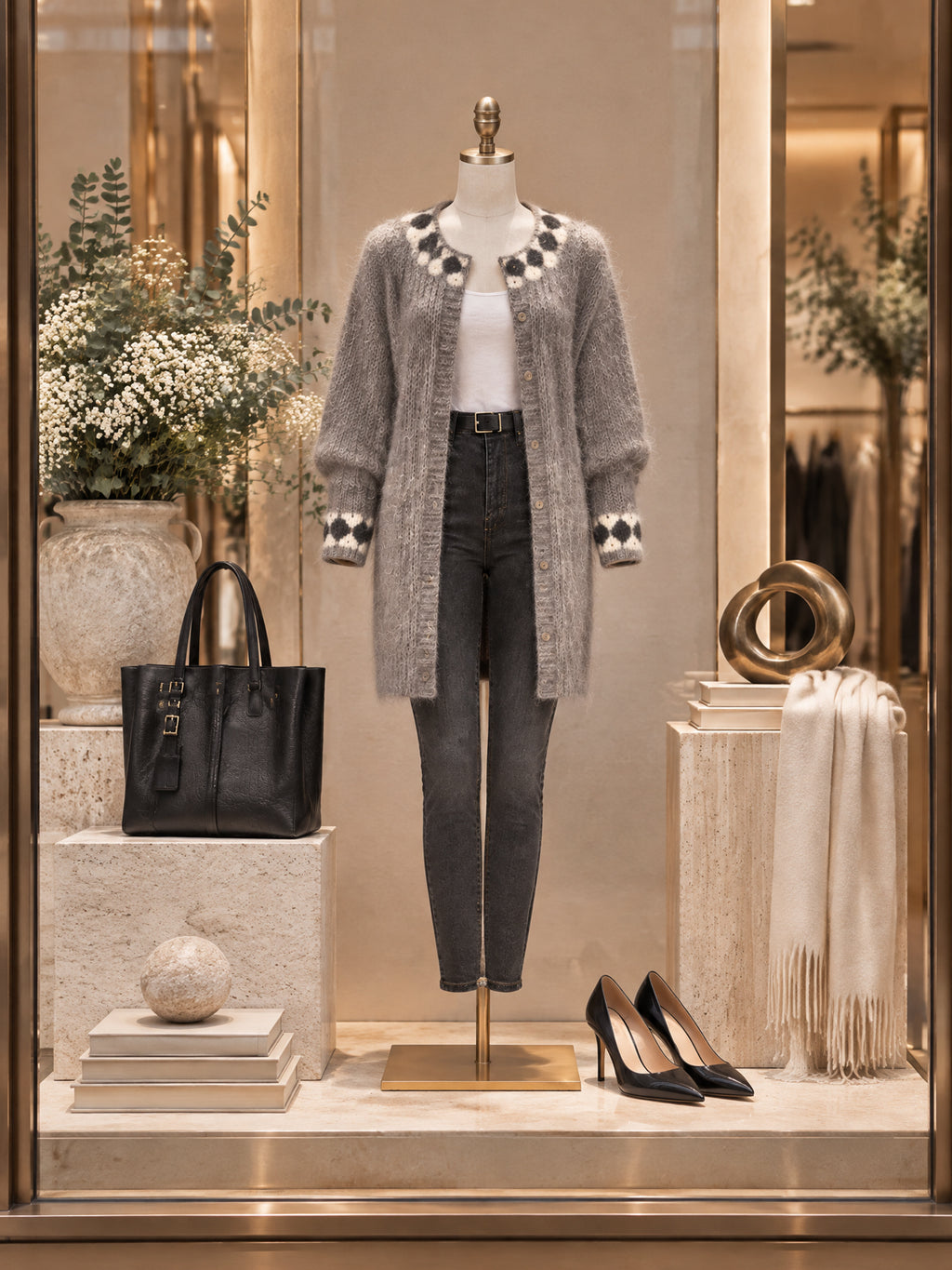 Vintage Gray Mohair Longline Knit Cardigan