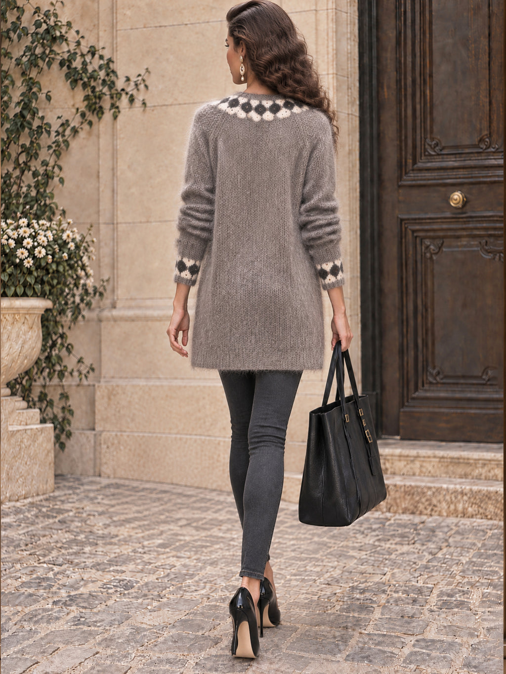 Vintage Gray Mohair Longline Knit Cardigan