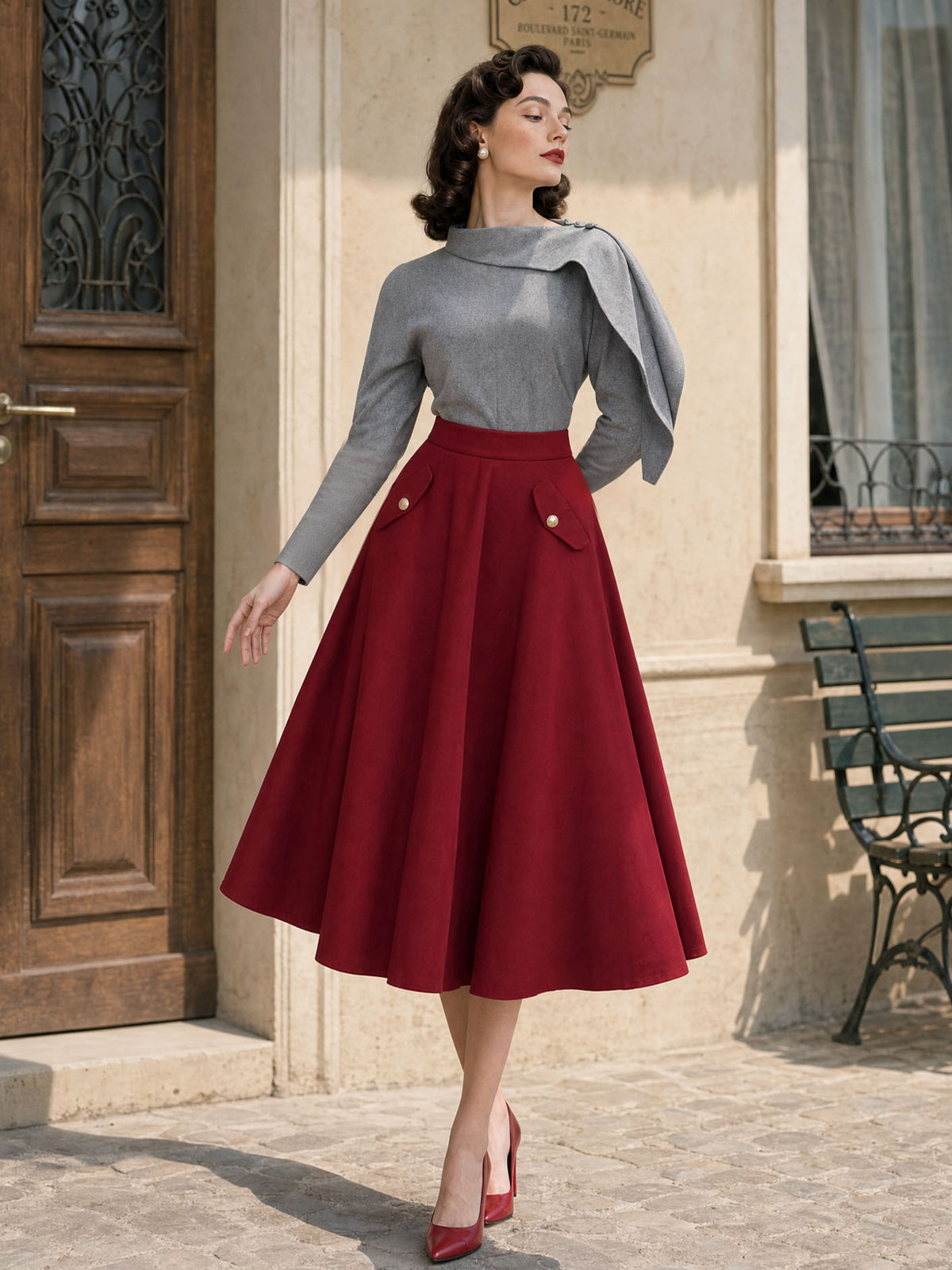 Vintage Irregular Lapel Top & A-line Skirt Suit