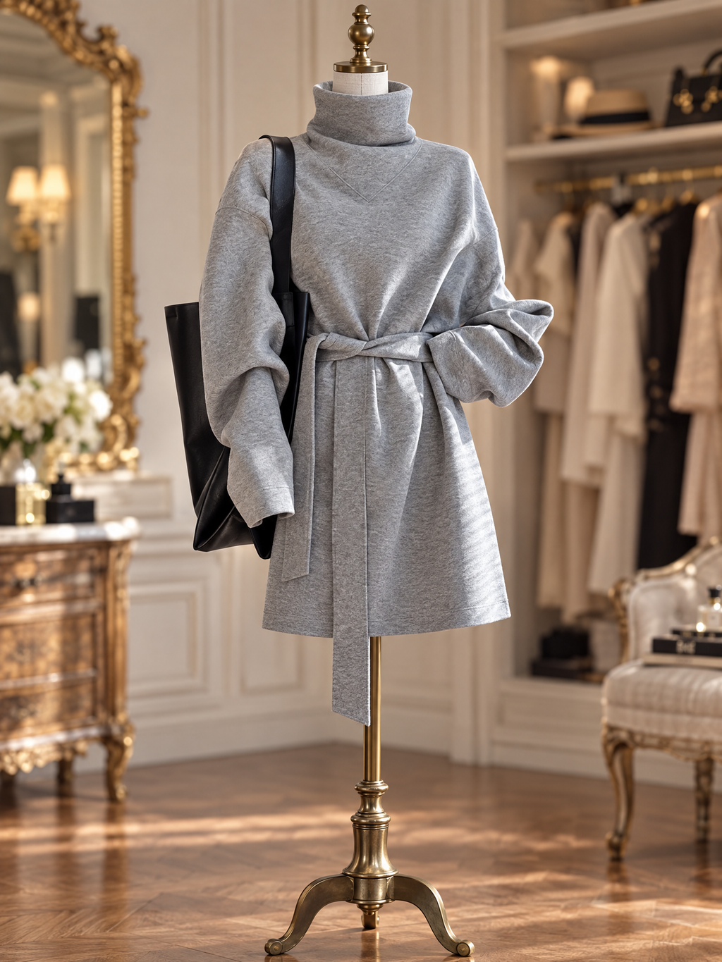 Vintage High Neck Oversized Silhouette Two-Way Wear Mini Dress