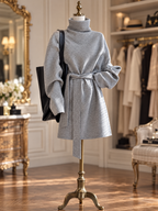 Vintage High Neck Oversized Silhouette Two-Way Wear Mini Dress