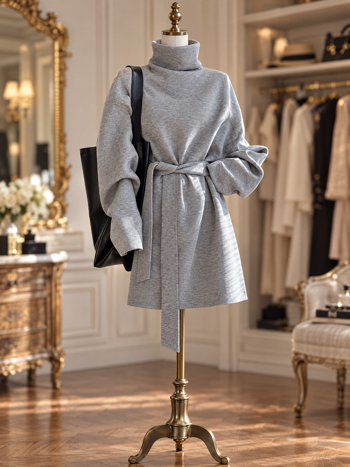 Vintage High Neck Oversized Silhouette Two-Way Wear Mini Dress