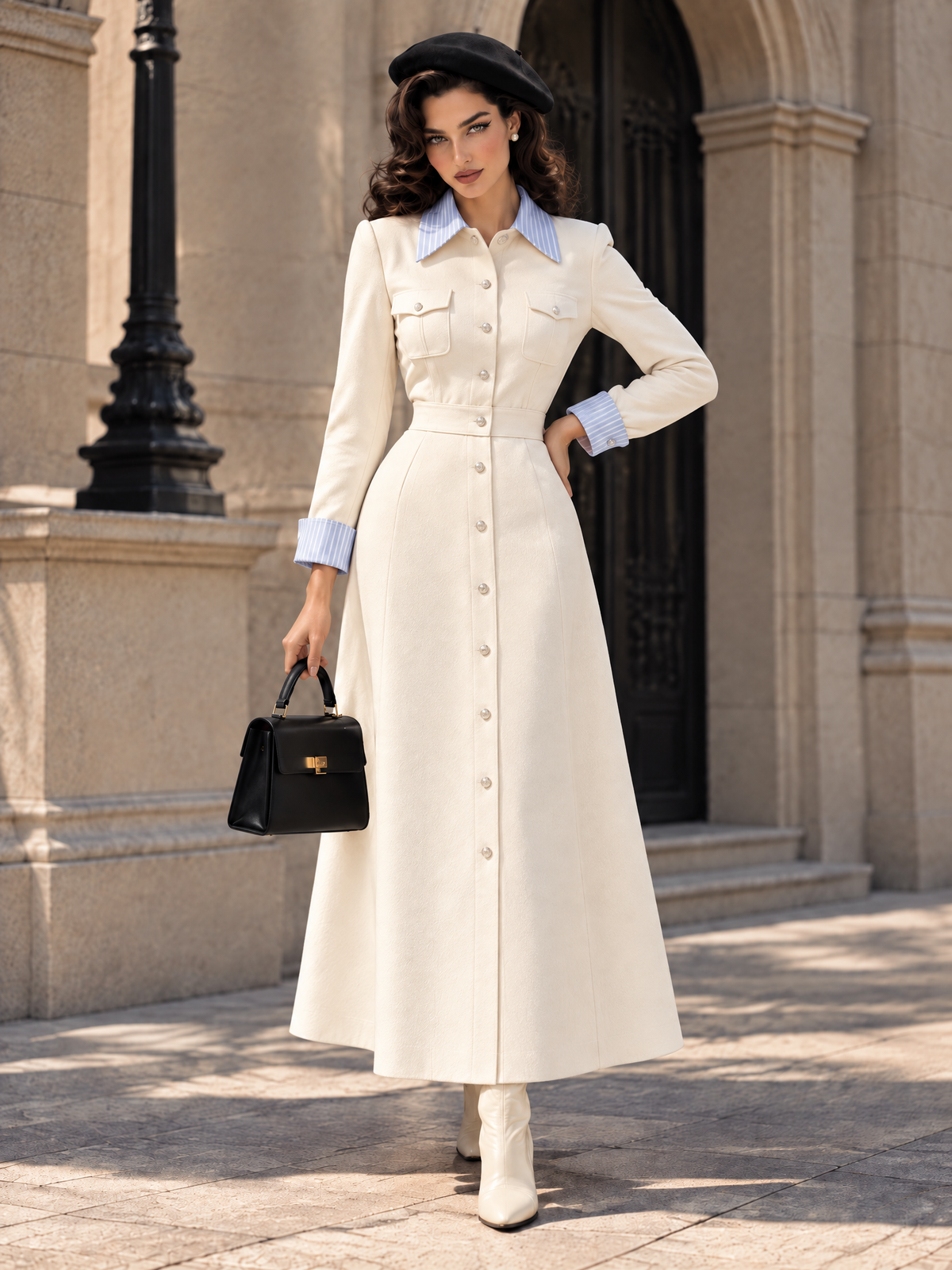 Vintage Striped Color Block Coat & Shorts 2-Piece Set