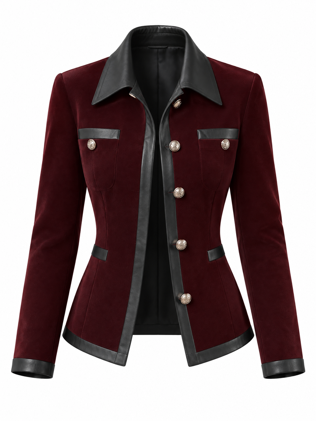 Vintage Velvet & PU Leather Spliced Jacket Coat