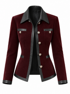Vintage Velvet & PU Leather Spliced Jacket Coat