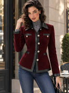 Vintage Velvet & PU Leather Spliced Jacket Coat