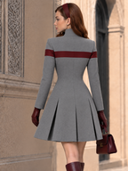 Vintage Military Grey Wool-Blend Fit-and-Flare Coat