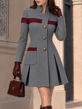 Vintage Military Grey Wool-Blend Fit-and-Flare Coat