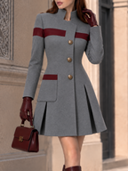 Vintage Military Grey Wool-Blend Fit-and-Flare Coat