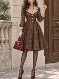 Vintage Lace Contrast-Collar Flared Midi Dress