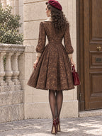 Vintage Lace Contrast-Collar Flared Midi Dress