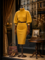 Retro 1960s Goldenrod Mohair-Blend Sweater & Skirt Set