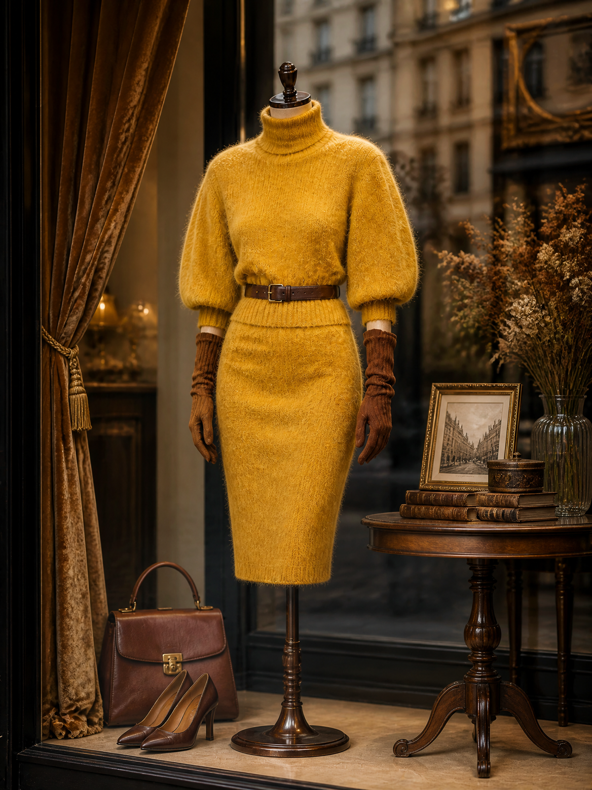 Retro 1960s Goldenrod Mohair-Blend Sweater & Skirt Set