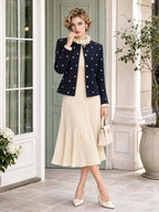 Retro Square‑Stud Cropped Formal Blazer