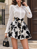 Vintage Floral-Print Pearl-Button Velvet Shirt Dress