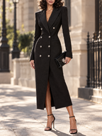 Vintage Fitted Black Double Breasted Blazer Midi Dress