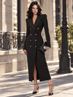 Vintage Fitted Black Double Breasted Blazer Midi Dress